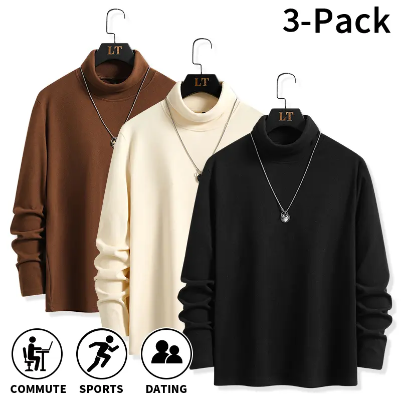 3-Pack / Single-Pack Men’s Solid Color Turtleneck Long-Sleeve Shirts for Autumn and Winter, American Street Style, Loose Fit, Vintage Layerable Top, Versatile Basic Top Suitable for Stylish Date Outfits hoodies