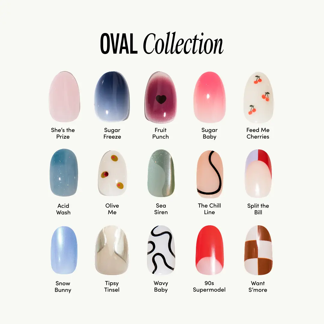The Oval Collection - Chilltips Press On Nails Strengthener Gel Builder Colorblock Glitter Star