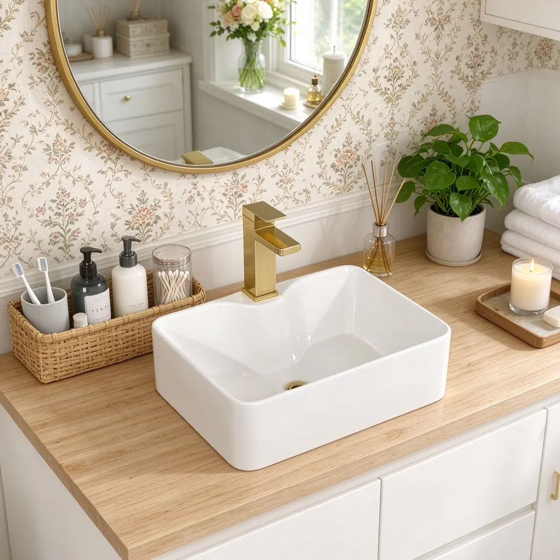 Sarlai 16x12 in Classic Top-Mount Rectangle Ceramic Art Basin, High-Gloss White Fully Assembled Indoor Vessel Sink with 1-Hole, 5.5 in Depth & Fast Drains for Homes, Schools