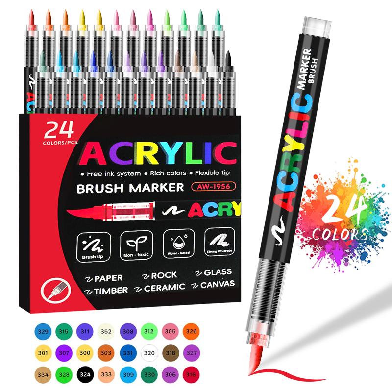 12/24/36/48 -Colors Acrylic Marker Pens - New Arrival! Multiple Colors For Choice, Office & Painting Supplies, High - End Set With Exquisite Packaging, Suitable For Gifting, For Professional Art Painting, Soft Brush Tip Art Marker Pens