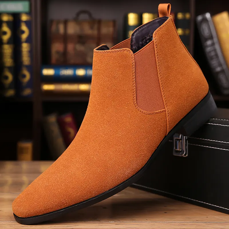 High Top Versatile British Scrub Casual Chelsea Boots Walking Shoes Closed Footwear Decor Nail Bathroom Sweat Black Boy Men's PUSurface Smooth Comfortable Frosted Grain PVC Sole TikTok Black Friday Store