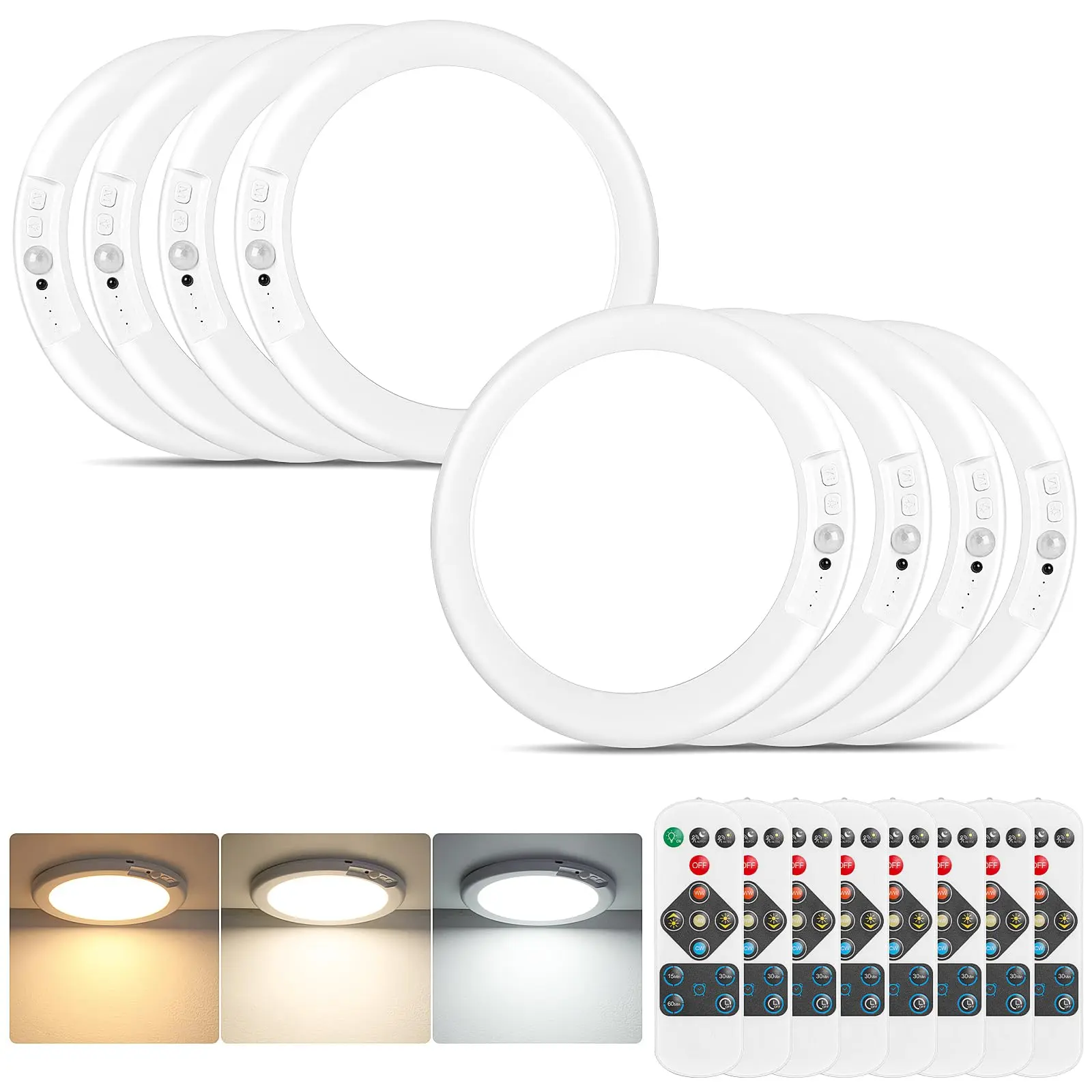 Rechargeable Wireless Magnetic Ceiling Light, Battery Powered Motion Sensor LED Lamp with Remote Control for Closet, Hallway, Shower, Stairs, Shed