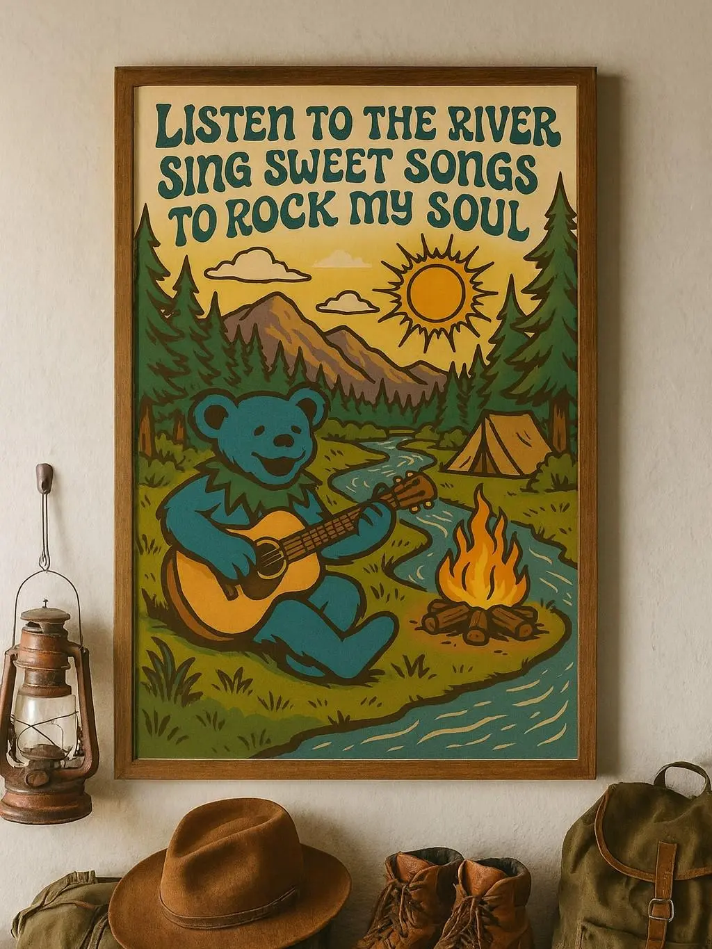 Grateful Dead "Brokedown Palace" Print – Psychedelic Camping River Scene, Hippie Music Wall Art Print, Retro Nature Artwork Poster
