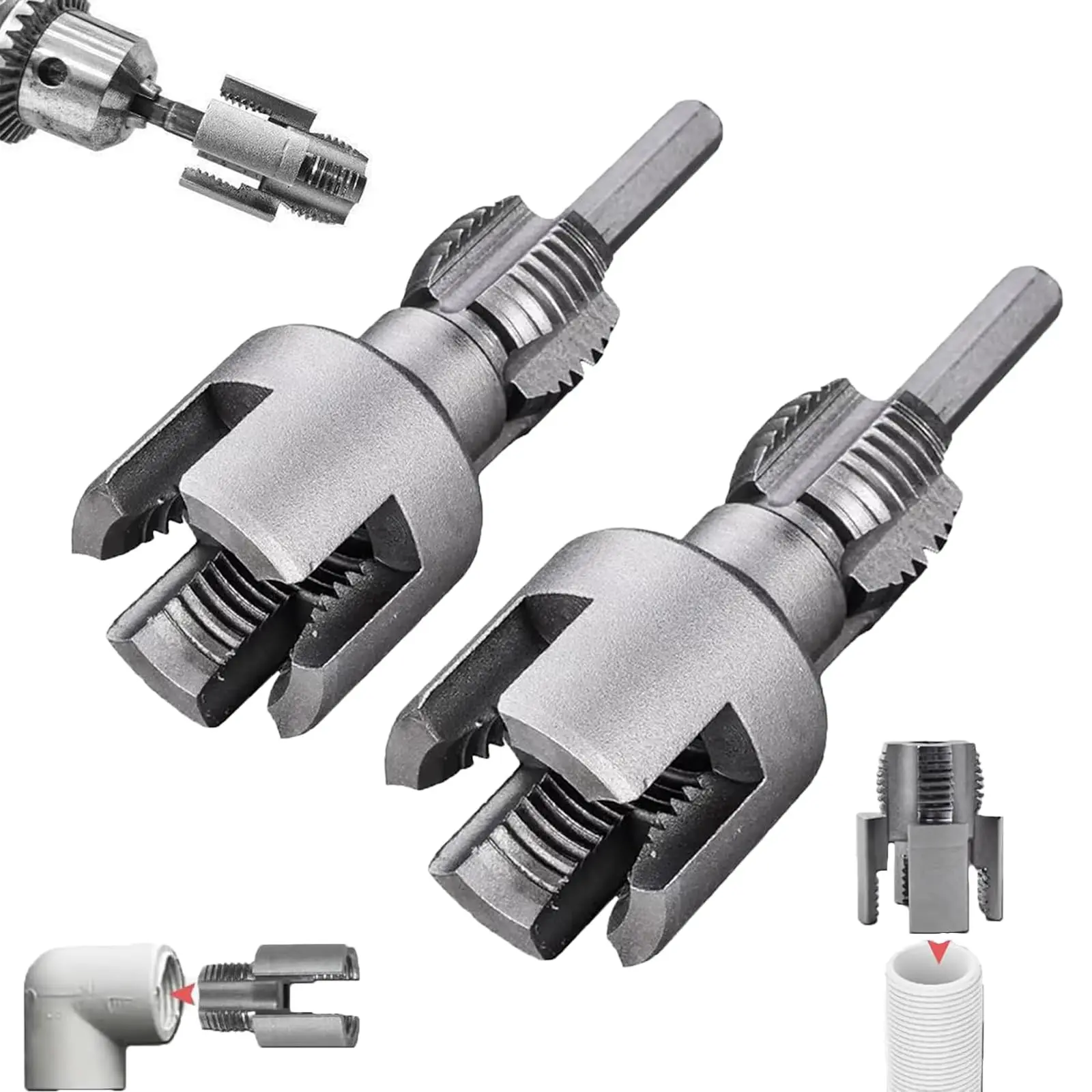 2PCS 1/2'' 3/4'' 1"  PPR PVC Pipe Thread Cutting Tool Set, Integrated Internal & External Screw Tools Upgrade for DIY Plumbing Repair, Durable Design, Pipe Threading Tool