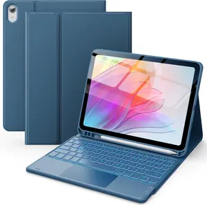 [CHESONA] for iPad 10th Generation Case with Keyboard, 7 Color Backlight, Multi-Touch Trackpad, Flip Stand Case with Pencil Holder, 2 Wireless Channels for iPad (A16) 11th/10th Gen 2025/2022, Steel Blue