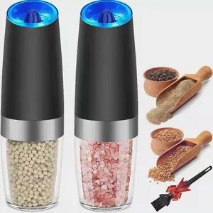 Summervibes refresh gravity electric salt grinder set: battery-powered salt grinder with adjustable grind size, one-handed operation, practical brush head, ceramic kitchen grinder, and an electric seasoning dispenser that can fill a metal spice container