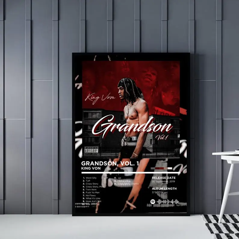 King Von Album Cover Poster, Rapper Posters, Hip Hop Poster, Album Cover Print Wall Art, Levon James, Grandson Poster  - Complimentary Delivery