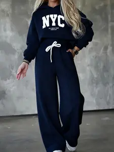 Women's Fashion Hoodie Sweatpants Set, Sweatsuit Set, Nyc Print, Casual Fall Winter, Commuter Wear, Outdoor Sports, Daily Versatile Elegance