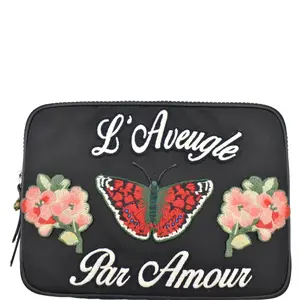 Pre-owned GUCCI Embroidered Canvas Clutches & Wristlets Butterfly Techno Tech Case Black