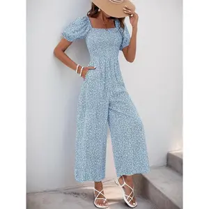 Women's Ditsy Floral Print Jumpsuit, Boho Casual Jumpsuit for Beach Vacation Holiday, Ladies Summer Clothes