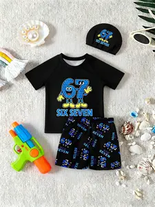 Kids Swimwear Set, Spring Summer Essential, Boys' Favorite Trendy Collection, Includes Cap + Swimsuit + Shorts, Perfect for Festivals, Swimsuit Sets