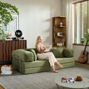 Emerald Green Convertible Sofa Bed: 3-in-1 Function (Sofa, Sleeper, Lounge), 89” Wide, Tufted Velvet Luxury