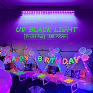 UV Blacklight 33cm LED Flood Light 60 High-Quality UV Beads 395nm 5V USB Plug 100cm Cord for Glow Party Halloween Bedroom Fluorescent Decor Body Paint