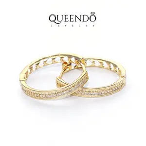 QUEENDO Luxe Gold‑Tone Micro‑Crystal Large Hoop Earrings, Bold Urban‑Chic Statement Accessory