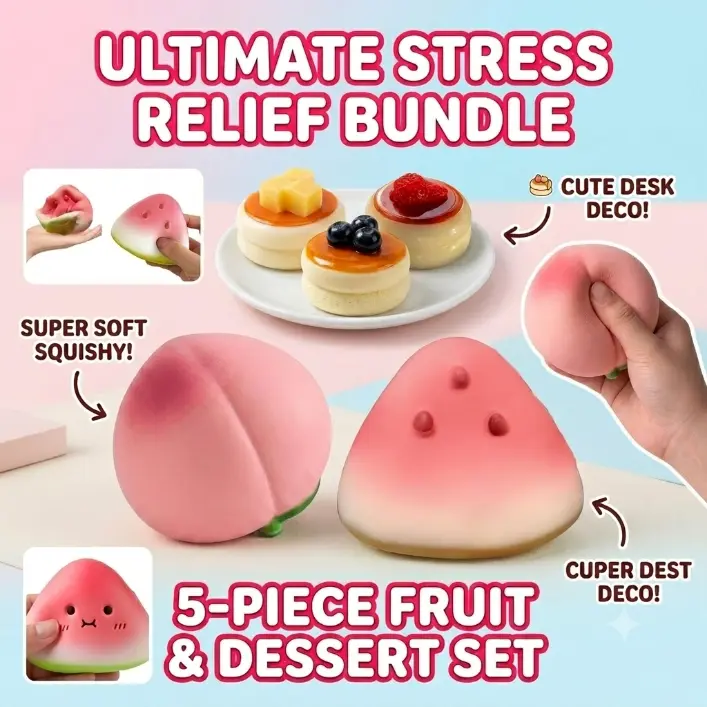 5Pcs Unisex Kawaii Fruit & Dessert Squishy Babies Set - Oddly Satisfying Squeezy Slime & Squishy Toys, Soft Slow Rising Fidget Items for Desk Decoration, Stress Relief