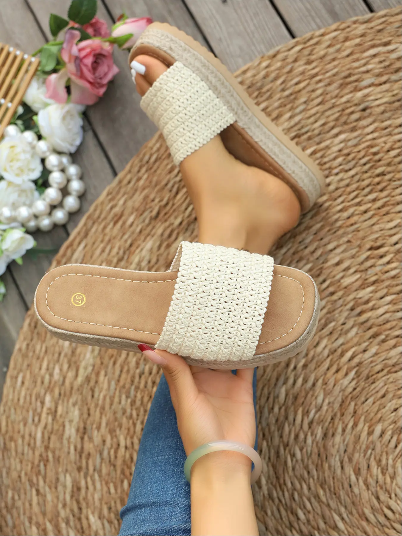 Women's thick-soled wedge sandals, new summer style, fashionable platform waterproof fish-mouth high-heeled beach casual vacation bohemian style sandals Flatform, Platform Wedges Sandals, Fashionable Wedge Shoes, Boho Style Wedge, Bohemian Trendy Sandals