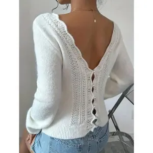 Women’s Autumn Solid-Color Pearl-Button Sweater, Long-Sleeve Top, Casual Fashion Knitwear for the Fall Season