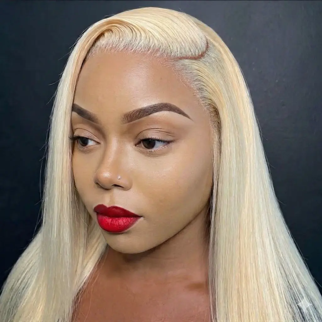 Full Frontal Human Hair Extension - 13×4 Ultra-Thin Lace, Smooth, Transparent, 613 High-Shine Platinum Blonde Straight, High-Shine Platinum Blonde Look