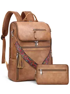 SYTRAH Leather Laptop Backpack for Women Designer Laptop Bag, 16.5 inch Travel Computer Backpacks Purse with Tassel for Work Business