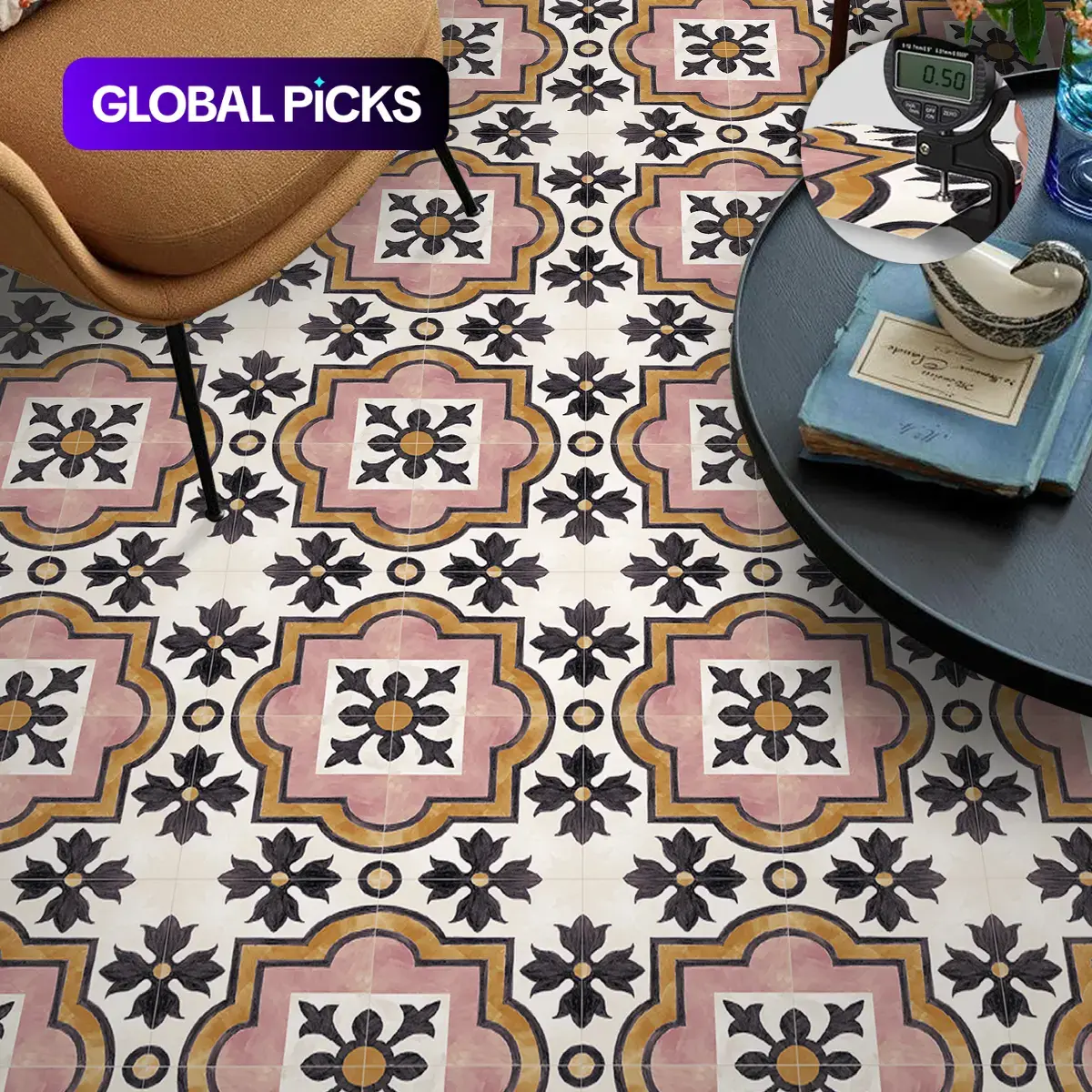 Vintage Flower Pattern Floor Sticker, Flower Design, Self-Adhesive Floor Sticker, Decorative Tile Stickers, Sticker Tiles for Home, Living Room & Bedroom, Ornaments #GLOBAL PICKS
