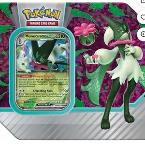 Pokemon Paldea Partners Meowscarada Ex Tin (5 Booster Packs, 1 Promo Foil Card, Scattering Mails) - Original Trading Card Game cards