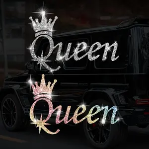 Glitter Crown Queen Letter Car Sticker, Car Personality Creative Decoration Car Sticker, for Door Window Bumper Triangle Window Windshield Motorcycle Fuel Tank, Car Decals, Universal Car Sticker, Sticker For Cars, Vehicle Exterior Decoration