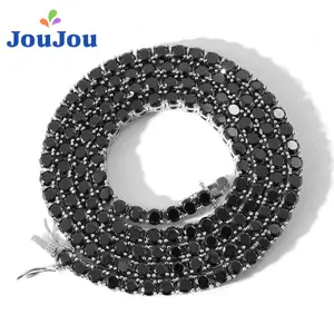 Gun Black Tennis Chain Necklace 4mm Wide Zircons Real Gold Plating Hip Hop Style Trendy Cool for Men InitialNecklace Copper Micro Inlaid Zircon