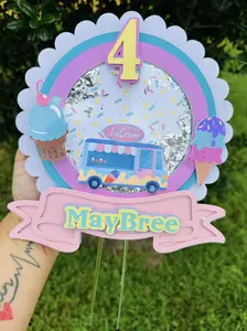 ice cream cake topper, pastel colors, ice cream motif, for birthday decoration, shaker cake topper ice cream design, beautiful cake topper
