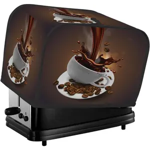 Brown Coffee Art Toaster Cover 4 Slice Wide Slot Washable Kitchen Appliance Covers Fingerprint Bread Machine Dust Cover Small Toaster Oven Accessories Covers Bread Maker Bag Women Gift