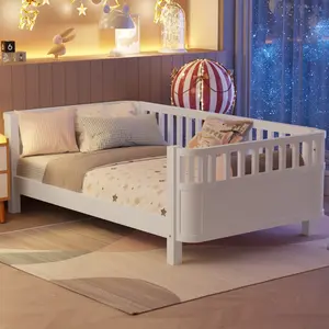 Twin Size Bed for Kids, Wood Twin Platform Bed with Rails for Girls and Boys, No Box Spring Needed
