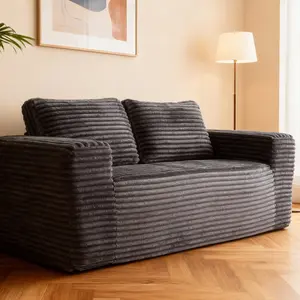 Sofa in a Box Memory Foam 2-Seater Corduroy Couch Memory Foam Couch No Installation & Easy to Transport,Floor Sofa Lounge for Living Room Bedroom Lounge Studio (grey)