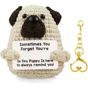 Mini Positive Crochet Animals Dog Funny Emotional Support Crochet with Stand Keychain Handmade Appreciation Inspirational Gifts for Women Men Coworker Friends Teen Easter Mothers Day Birthday