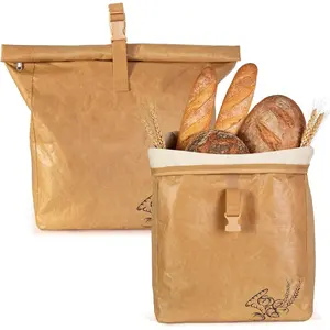 Large  Bread Bags for Homemade Bread with Zipper, 2 Pack Sourdough Bread Bags with Handle, Bread Storage Bags for Freezer, Refrigerator, Brown