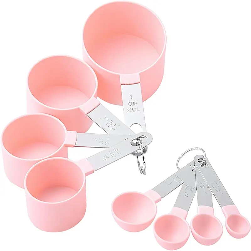 8-piece stainless steel measuring cup and spoon set - Nordic cute style lightweight cooking tool, suitable for precise cooking measurement in the kitchen, ideal choice for bakers, chefs, and afternoon tea preparation