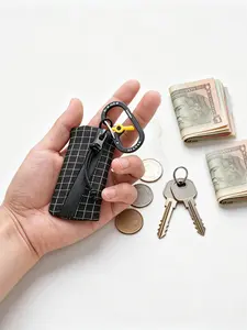 Mini Checkered Utility Pouch - Compact Everyday Carry (EDC) Keychain Organizer with Durable Tactical Clip, Portable Earphone & Coin Bag for Outdoor Travel