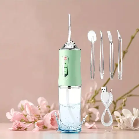 Wireless Oral Care Cleaner - Cordless Rechargeable Plastic Dental Flosser, USB Port Oral Irrigator with 3 Washing Modes, 4 Nozzles, Built-In Lithium Ion Batteries, Travel Size for Daily Gum Health (Valentine's Day Gift Option)