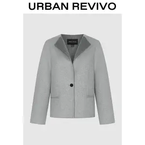 URBAN REVIVO Women's Collared Neck Fitted Short Tailored Trench Coat - Minimalist Basic Style, Elegant Casual Piece, Women's Top, ULG150009