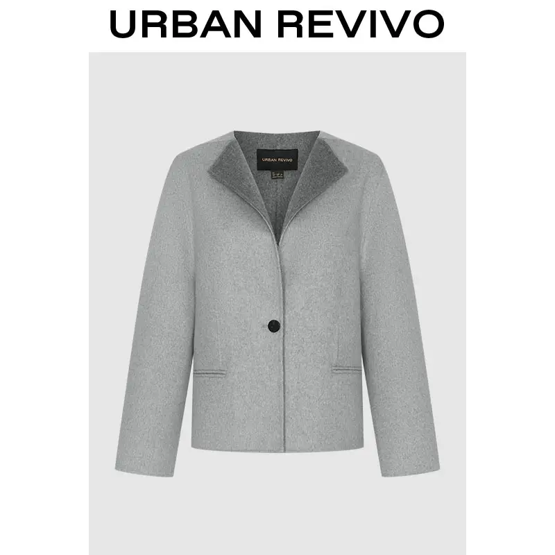 URBAN REVIVO Women's Collared Neck Fitted Short Tailored Trench Coat - Minimalist Basic, Chic Elegant Casual, Button-Detailed Piece, ULG150009, Do Not Dry Clean