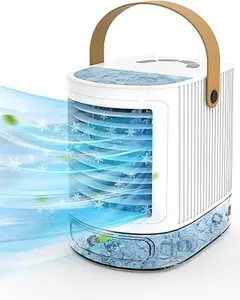 USB Portable Mini Evaporative Air Cooler with Leather Handle, 7 LED Lights & 3 Wind Speeds, Personal Desktop Air Conditioner for Home Office Dorm Indoor Use
