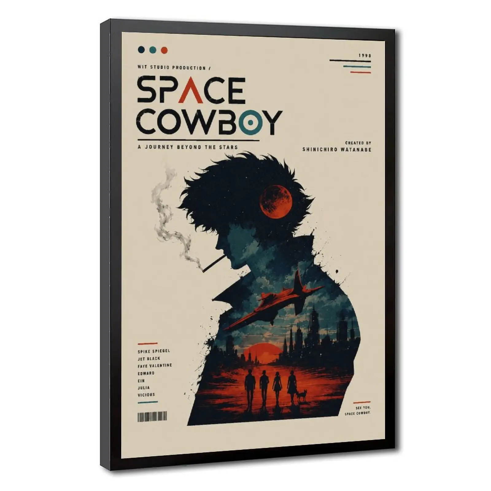 Vintage Cowboy Bebop Space Cowboy Anime Canvas Print - Artistic, Decorative Anime Theme Wall Art with Cartoon Pattern Frame, 90s Classic Spike Spiegel Decor for Bedroom, Living Room