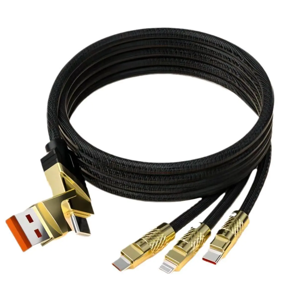 120W Fast Charging 3-in-1 Electronic Cable - USB-C, Lightning, Micro USB Connectors for Cellphone, Mobile, Smartphone, and Other Devices