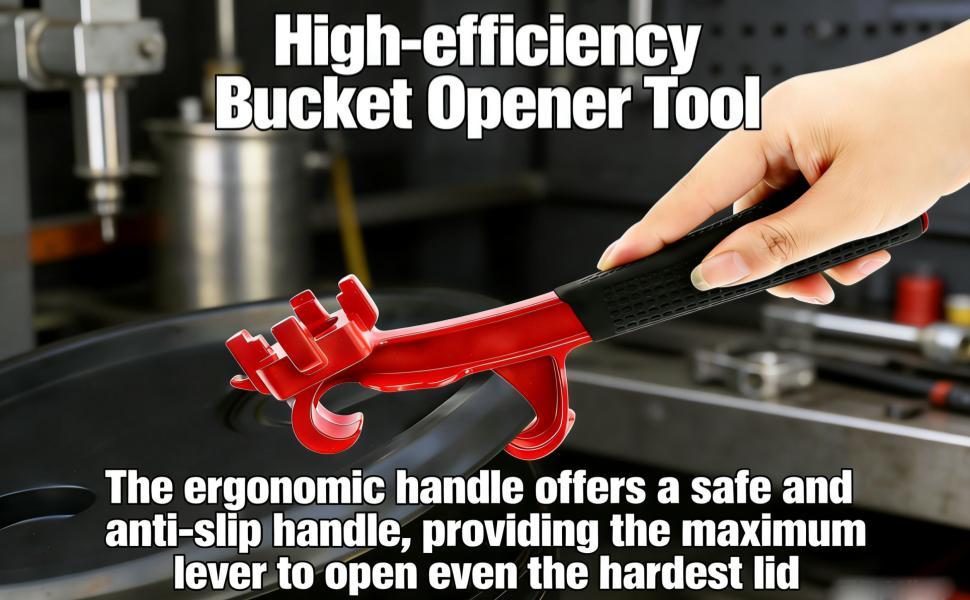 3-in-1 Aluminum Drum Bung Wrench & Bucket Opener Tool, Heavy Duty Lid Remover for 5-55 Gallon Barrels & Paint Pails, Non-Slip Ergonomic Handle for Home & Industrial Use (Black Red)