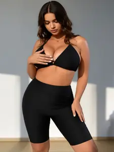 2026 Plus Size Black High Waisted Swim Shorts, Tummy Control Bathing Suit Bottoms for Women, Modest Curvy Swimwear for Summer Beach Pool Vacation #PlusSizeSwimShorts