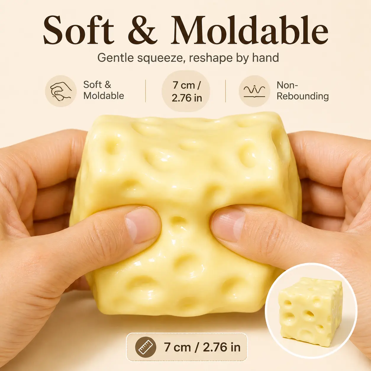 7cm Cheese Squeeze Toy, Soft Moldable Non-Rebounding Handheld Fidget Toy for Tactile Play 7cm Cheese Squeeze Toy, Soft Moldable Non-Rebounding Handheld Fidget Toy for Tactile Play
