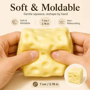 7cm Cheese Squeeze Toy, Soft Moldable Non-Rebounding Handheld Fidget Toy for Tactile Play