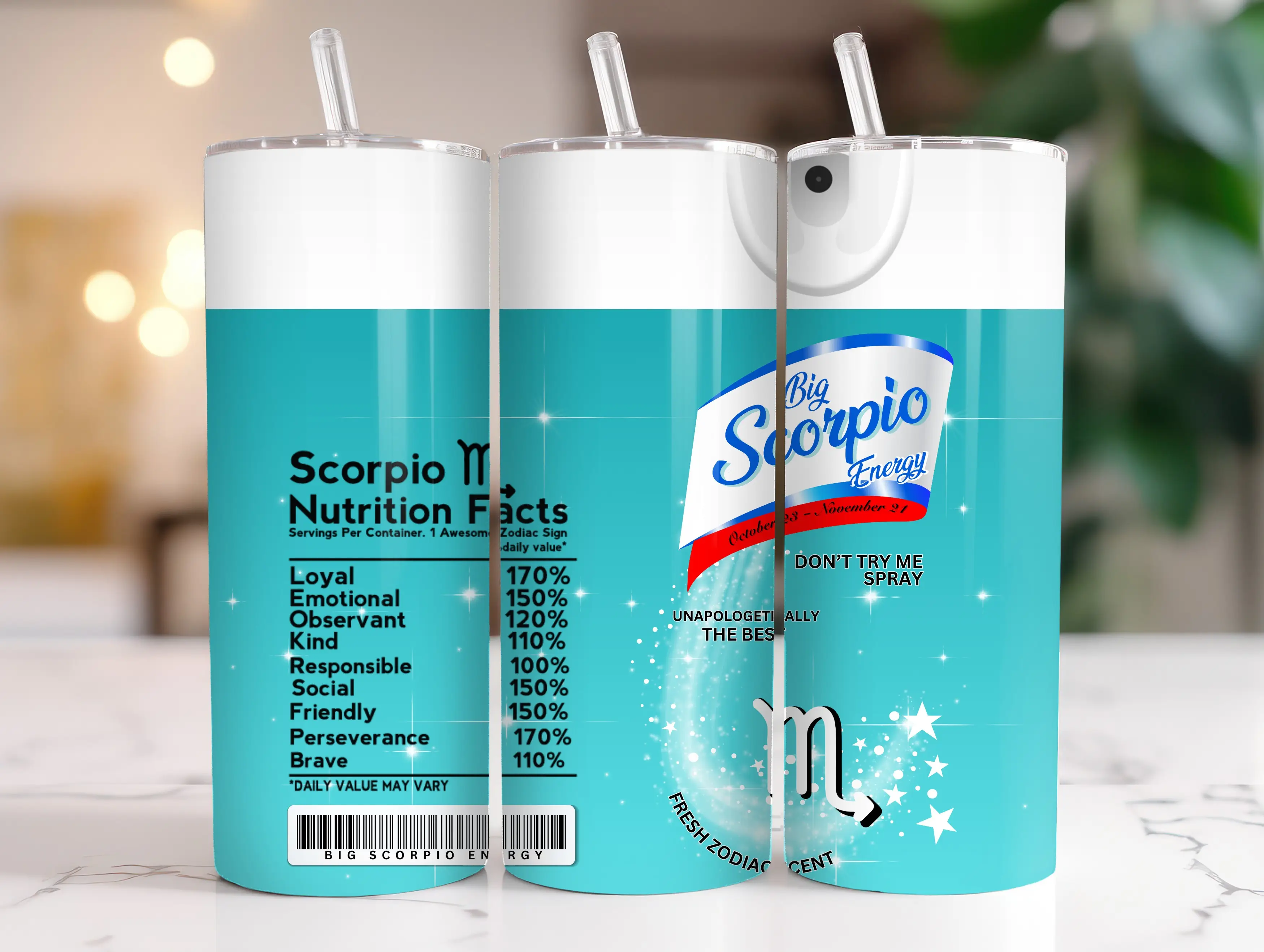 Big Zodiac Energy 20oz Tumbler 12 Designs Bottle Drinkware Lid Stainless Beverage Straw