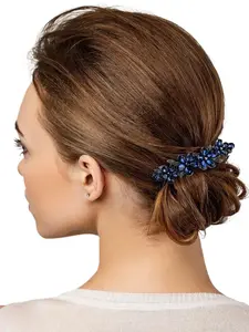 2pcs Retro Blue Broken Diamond Petals One Word Clip Elegant Temperament Women's Half Tie Hair Set Hair Clip Suitable for Daily Commuting, Dating, Banquet, Wedding Wearing