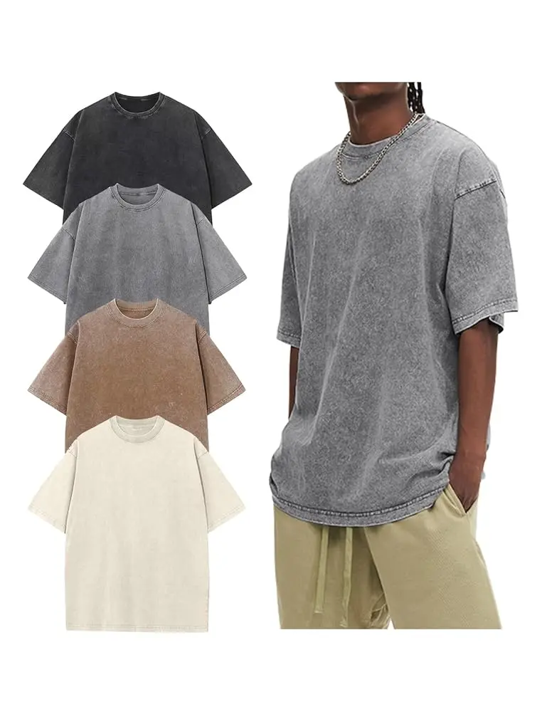 Unisex Oversized Tshirts  Acid Wash Loose Fit Vintage Cotton Heavyweight T Shirts Baggy Tees