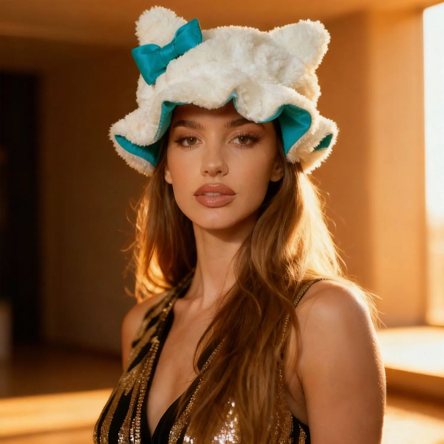 Kitty Teddy Satin Hair Bonnet, Adjustable Curl-Enhancing Sleep Cap for Anti-Frizz Protection, Lightweight & Unisex for Daily Hair Care, Unscented