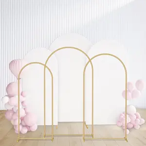 Metal Arch Backdrop Stand and Cover Set 7.2FT/6.6FT/6FT, Wedding Arch Frame with Spiral Rotating Joint, 3 Wrinkle-Resistant Arch Cover for Birthday, Anniversary, Wedding, Party